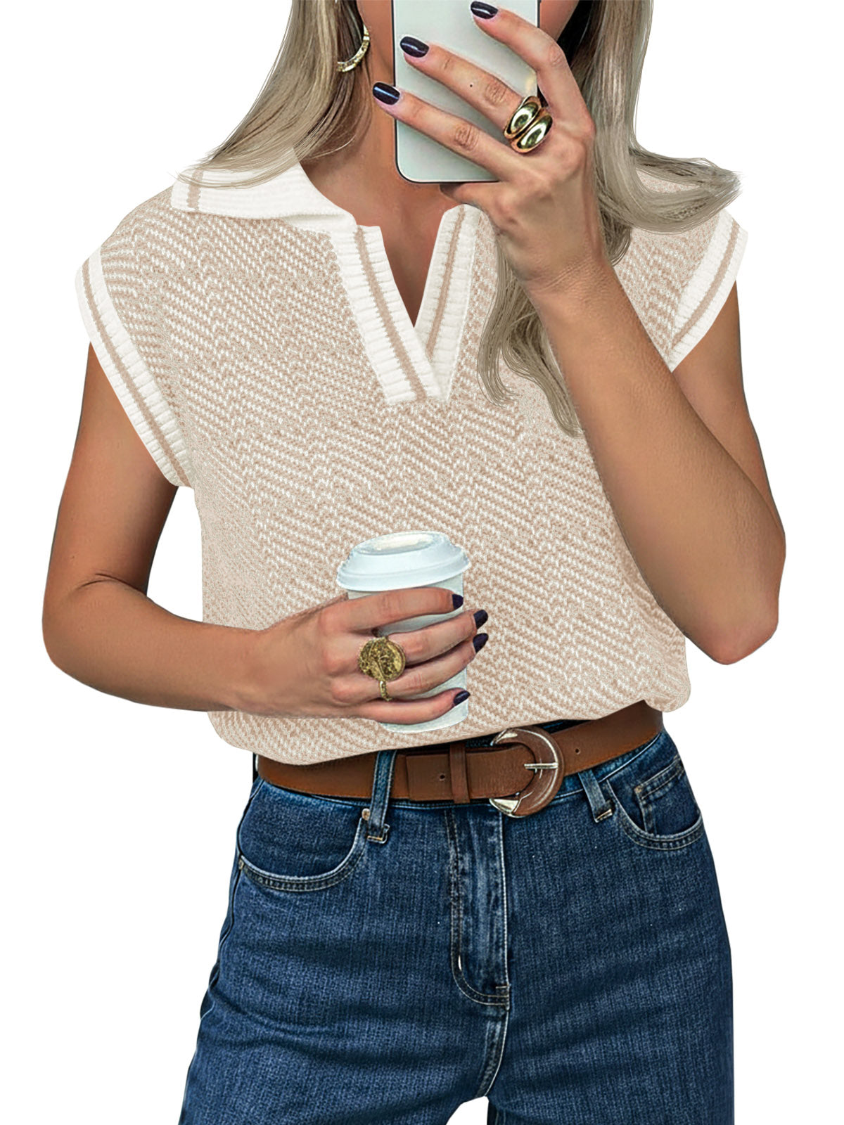 Saodimallsu Womens Color Block V Neck Vest