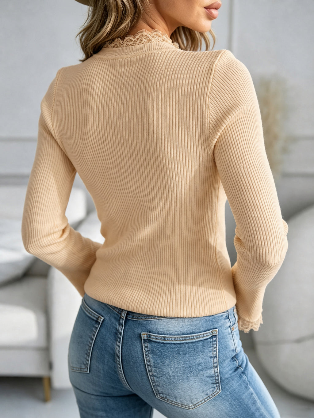 Saodimallsu Women  Crew Neck Ribbed Knit Sweater