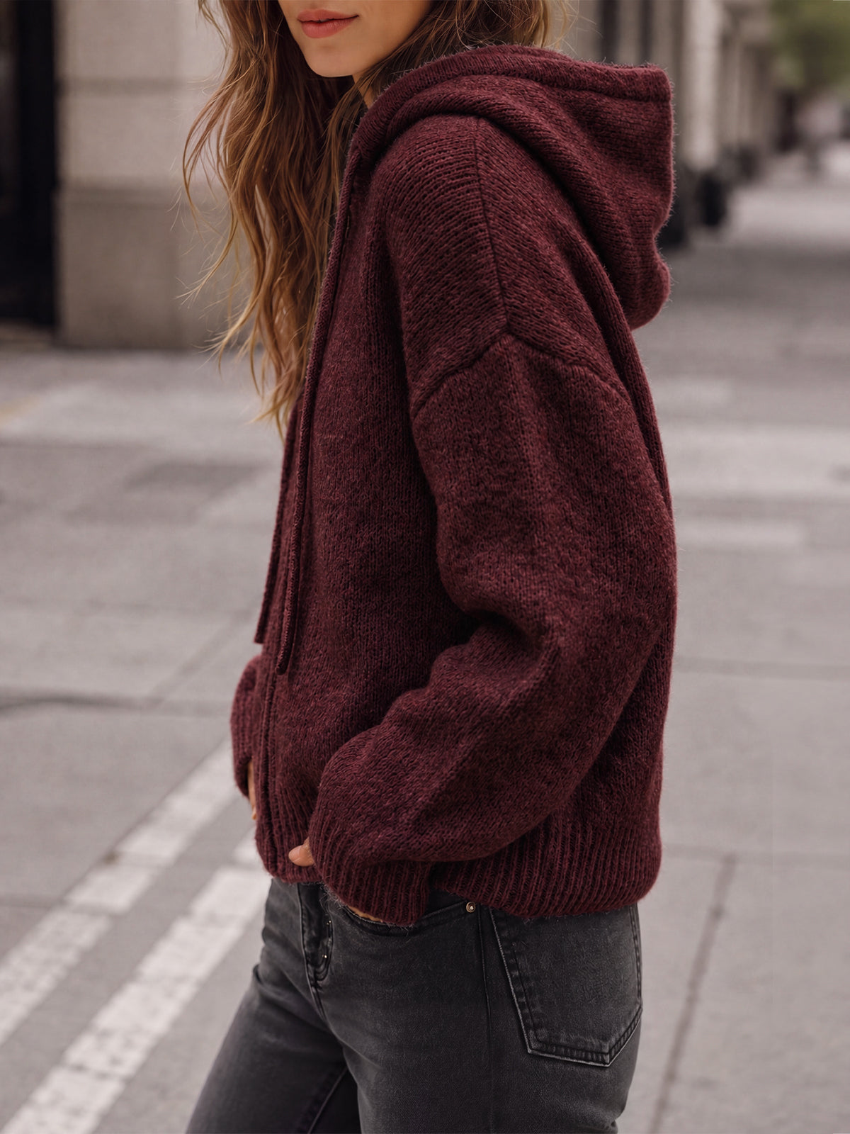 Saodimallsu Womens Zip Up Hooded Knit Cardigan