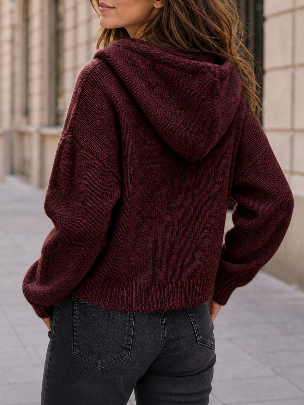 Saodimallsu Womens Zip Up Hooded Knit Cardigan