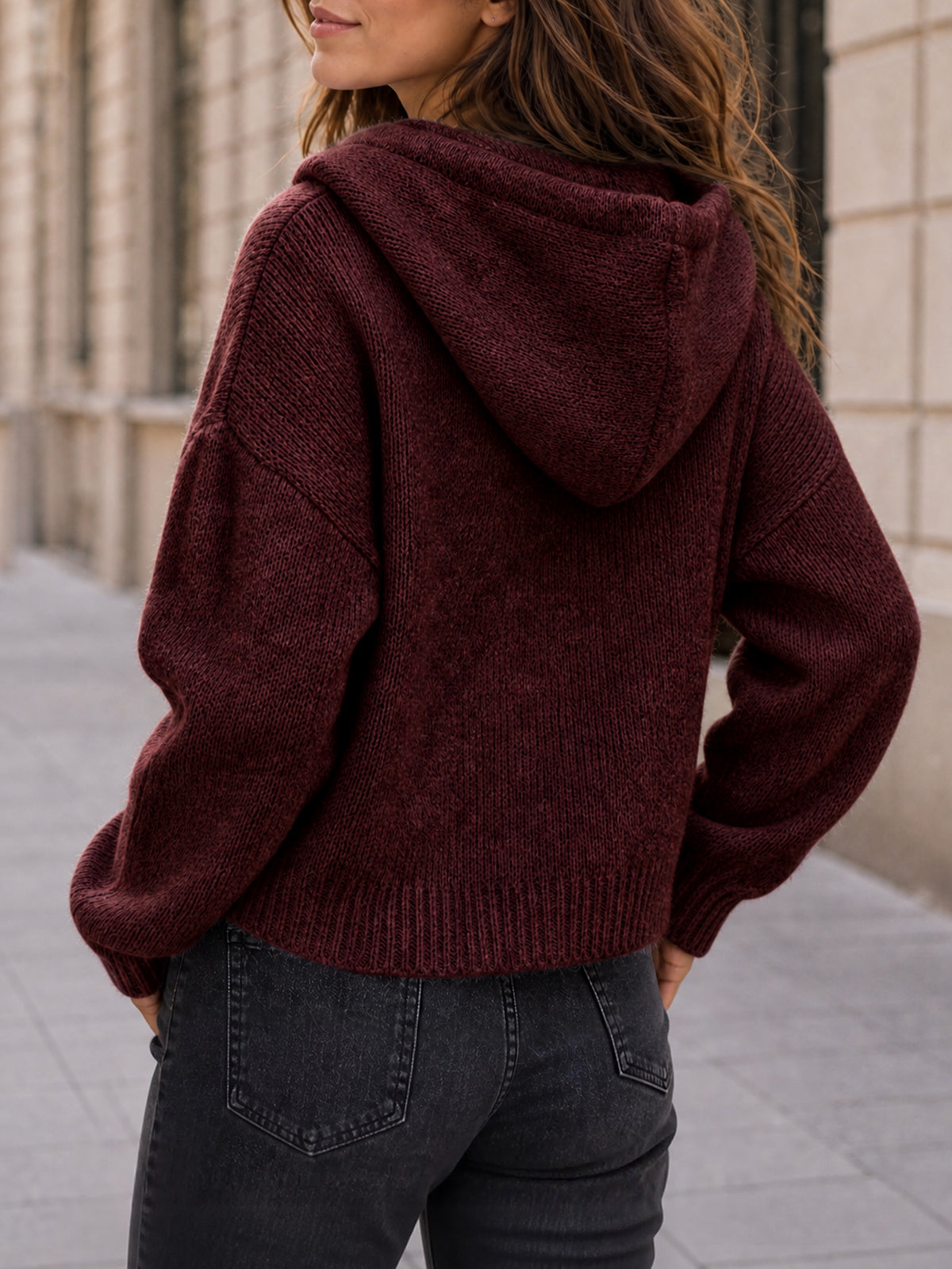 Saodimallsu Womens Zip Up Hooded Knit Cardigan