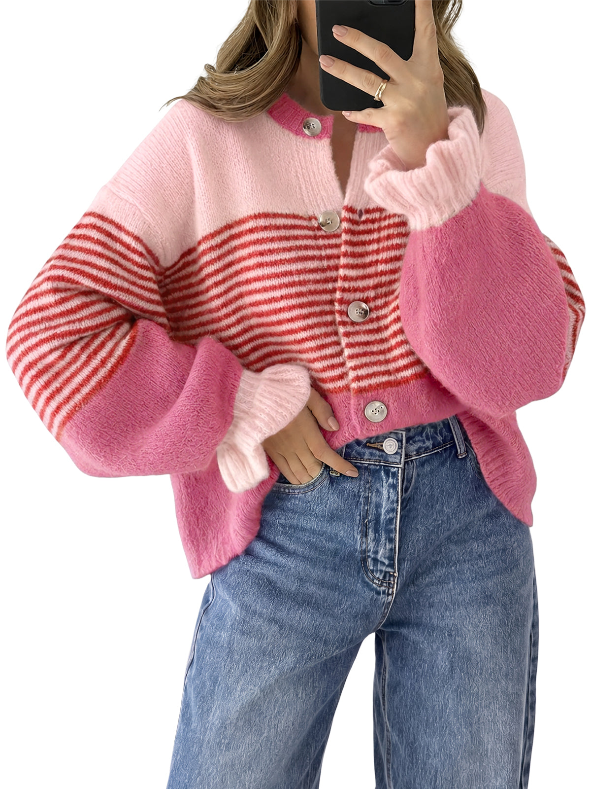 Saodimallsu Womens Striped Ruffle Sleeve Cardigan Coats