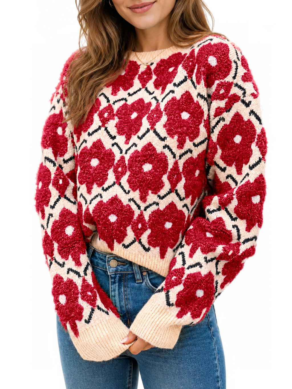 Saodimallsu Women Floral Knit Sweaters
