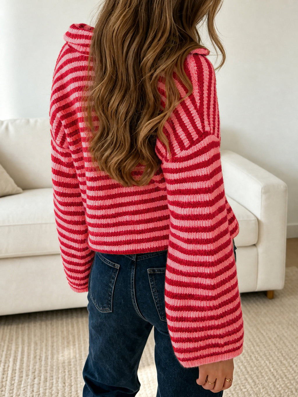 Saodimallsu Womens Striped Zip Knit Cardigan