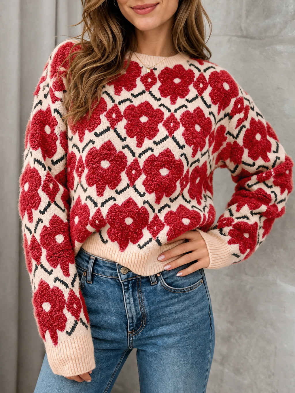 Saodimallsu Women Floral Knit Sweaters