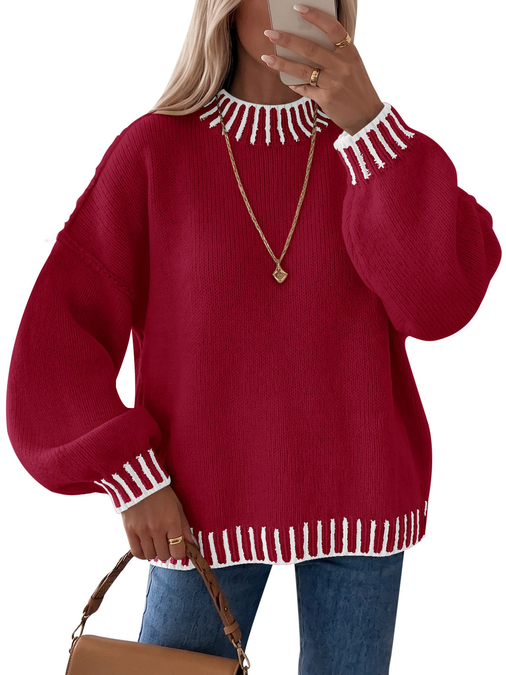 Saodimallsu Womens Chunky Mock Neck Sweater