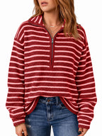 Saodimallsu Womens Striped Half Zip Sweater