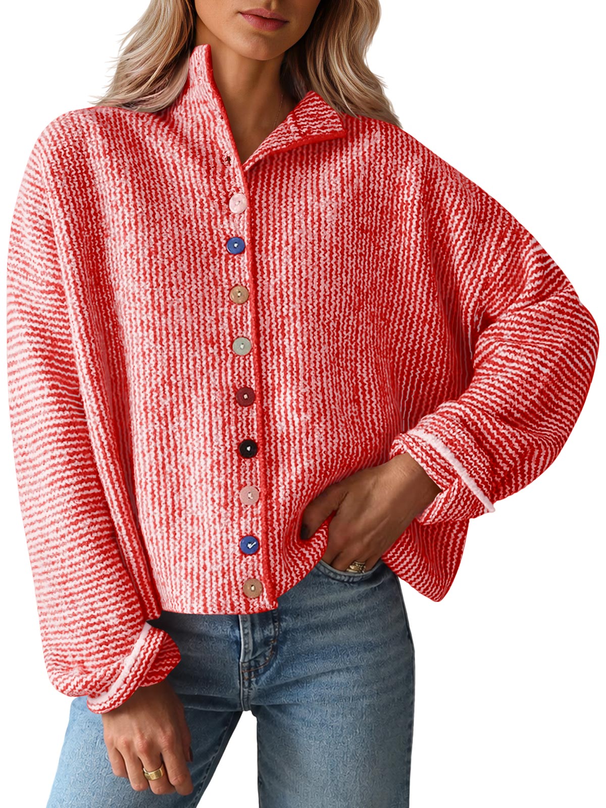 Saodimallsu Women Button Up Knit Sweater