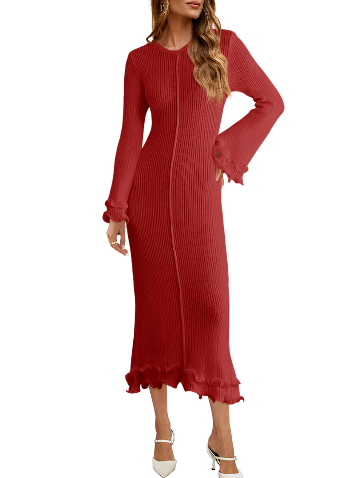Saodimallsu Womens Bell Sleeve Bodycon Dress