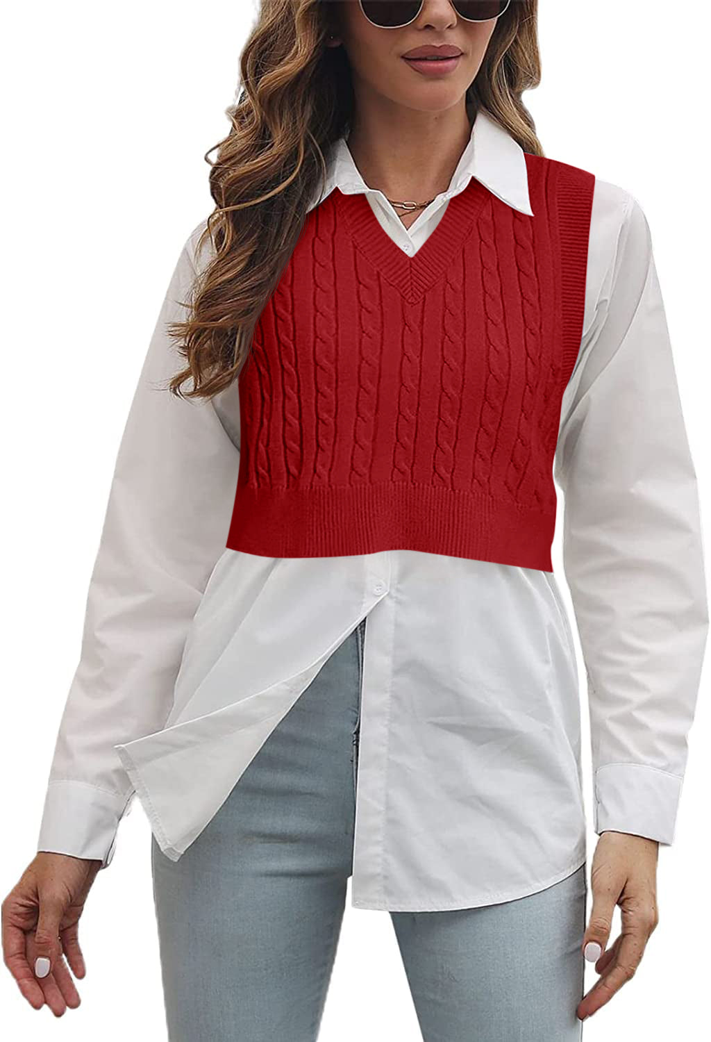 Saodimallsu Womens Cable Knit Sweater Vest