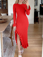 Saodimallsu Womens Bell Sleeve Ruffle Sweater Dress