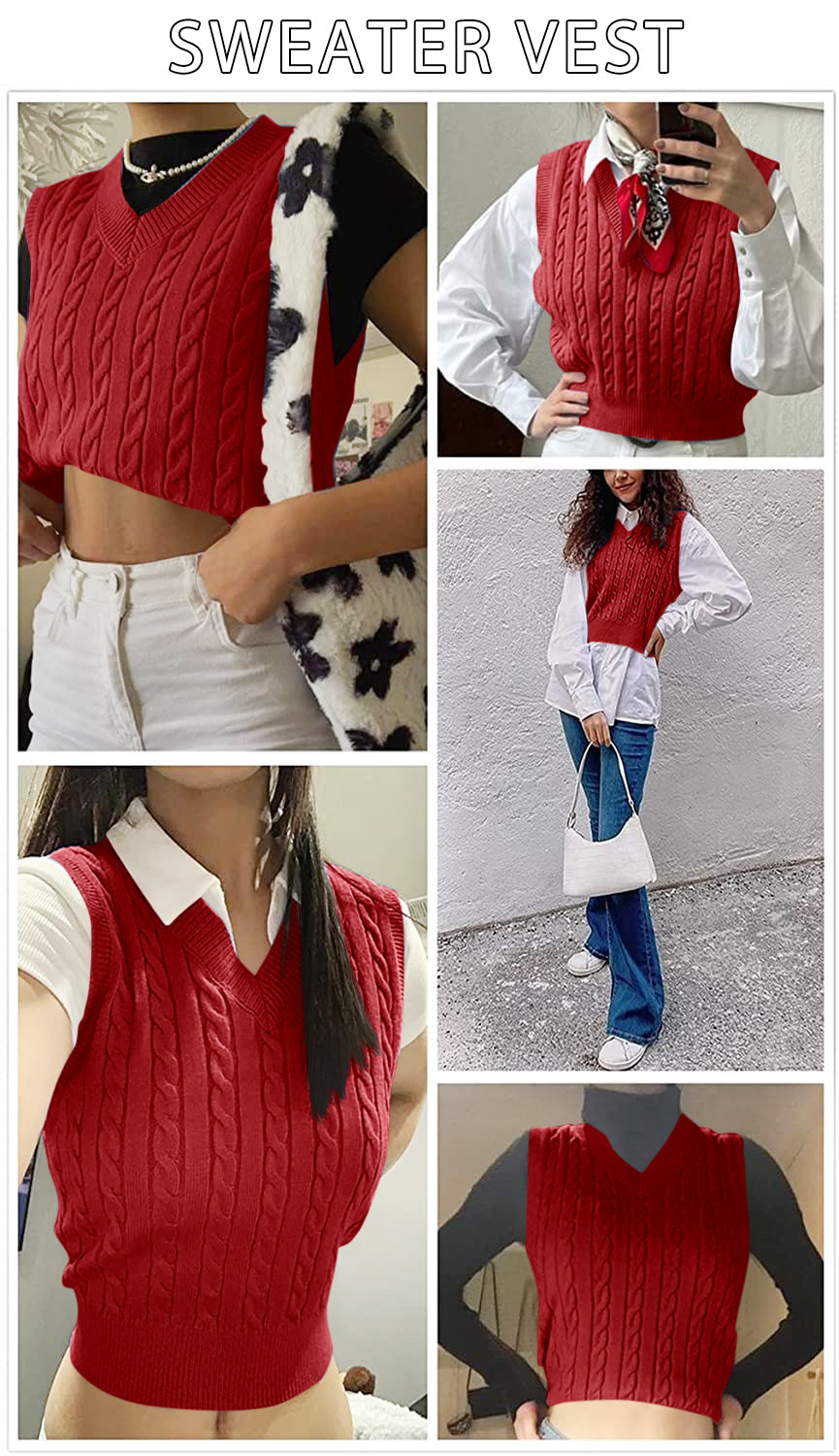 Saodimallsu Womens Cable Knit Sweater Vest