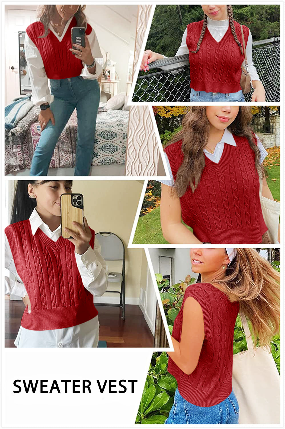Saodimallsu Womens Cable Knit Sweater Vest