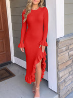 Saodimallsu Womens Bell Sleeve Ruffle Sweater Dress