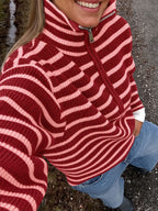Saodimallsu Womens Striped Half Zip Sweater