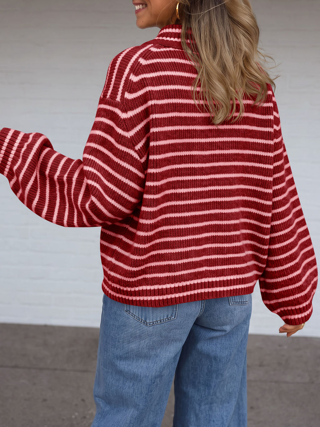 Saodimallsu Womens Striped Half Zip Sweater