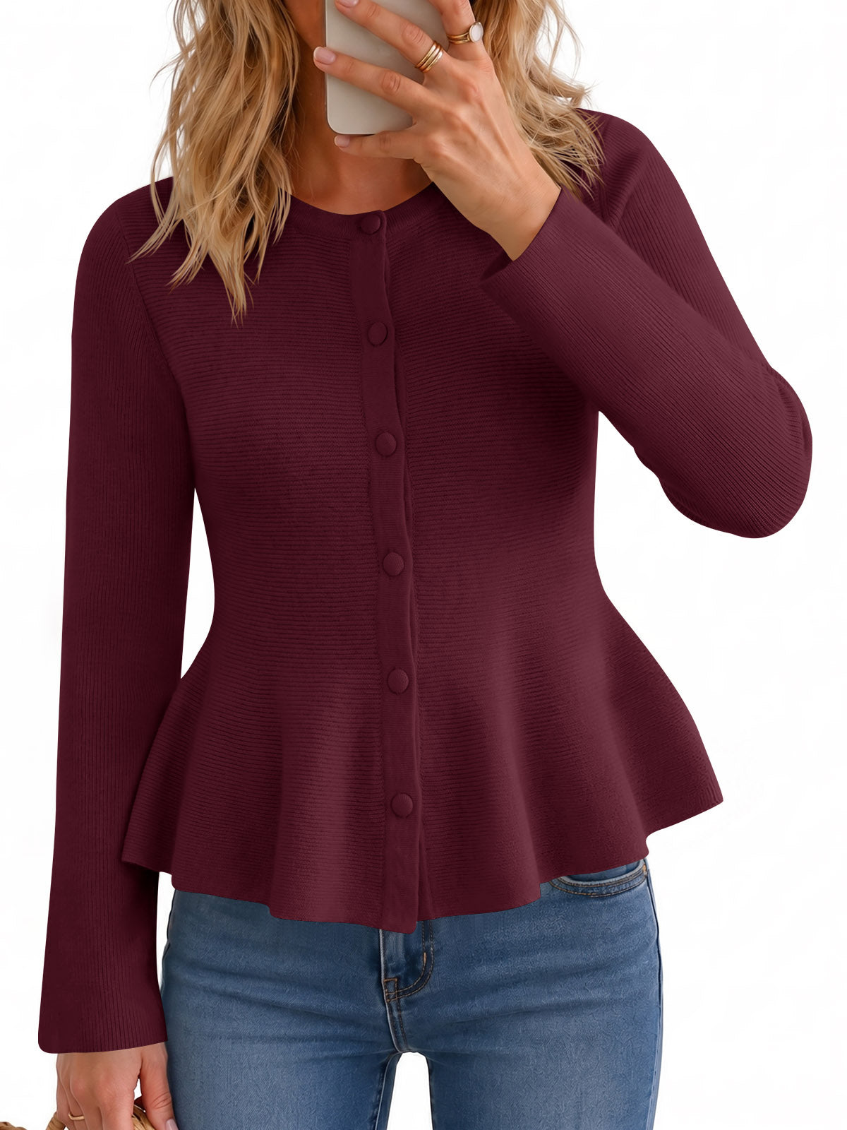 Saodimallsu Womens Ruffle Knit Cardigan Tops