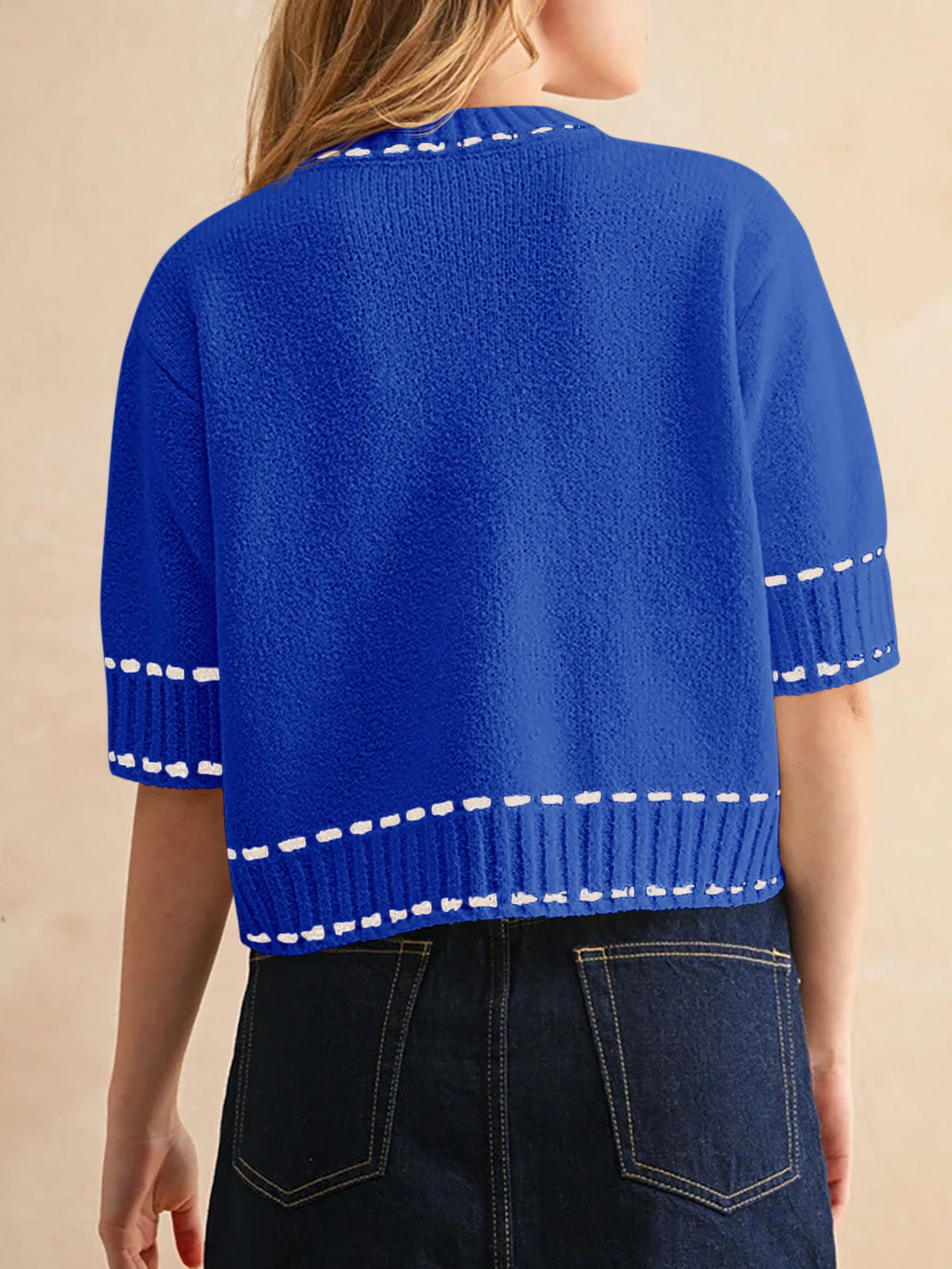 Saodimallsu Womens Cropped Crew Neck Knit Sweater