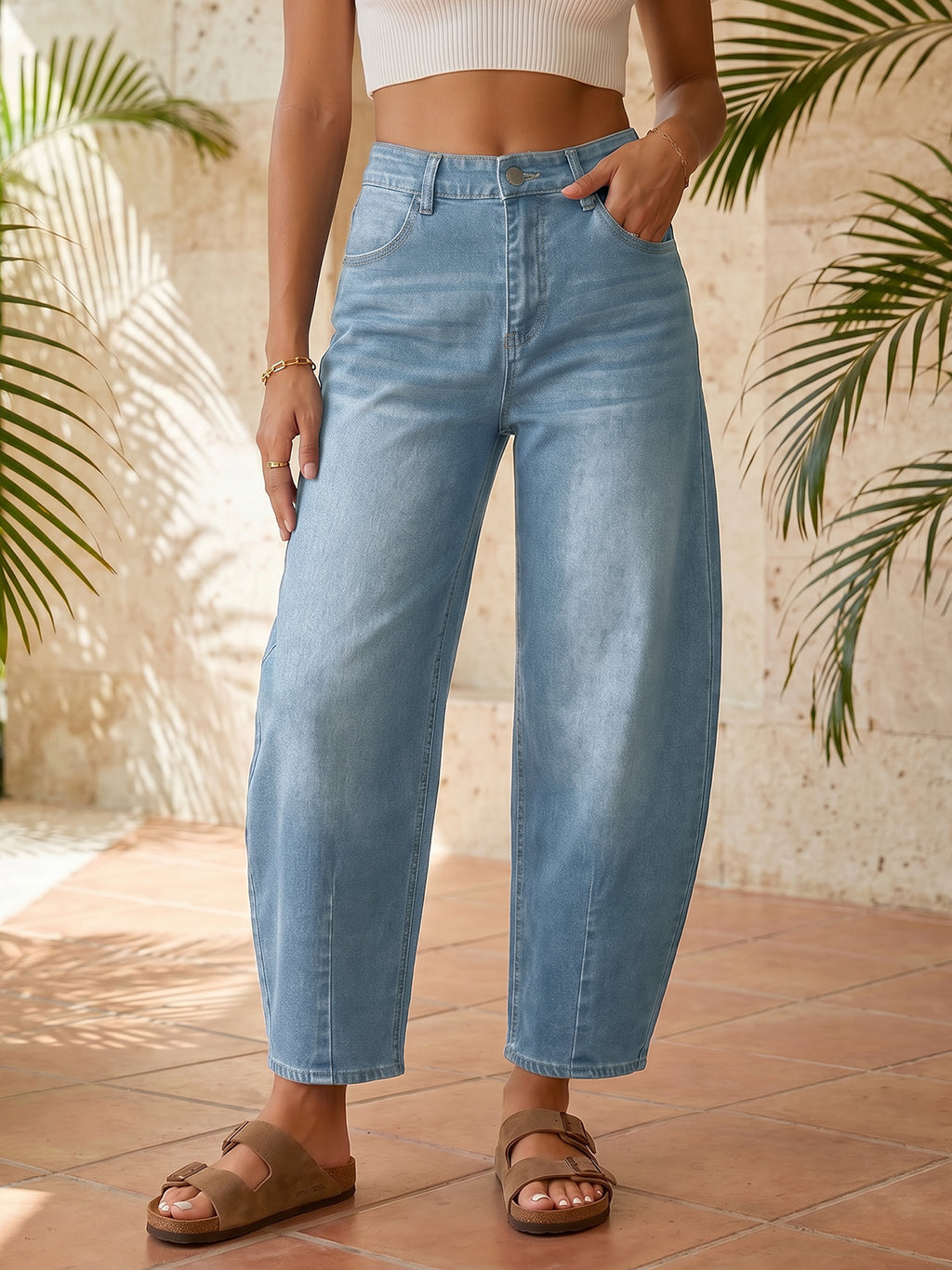 Saodimallsu Women Barrel High Waisted Wide Leg Jeans