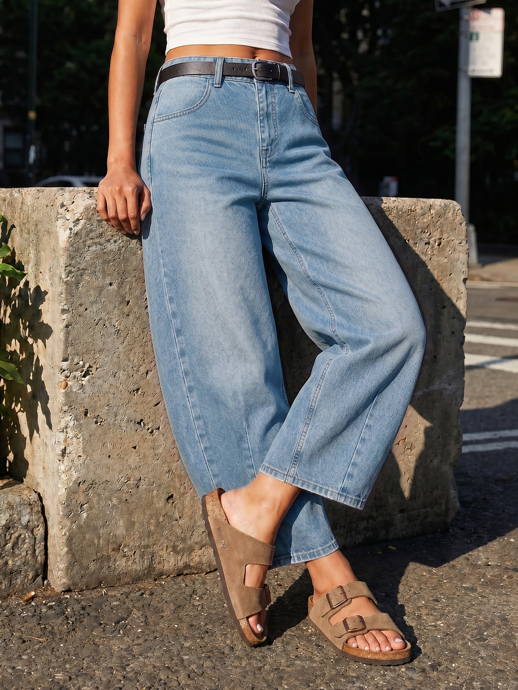 Saodimallsu Women Barrel High Waisted Wide Leg Jeans