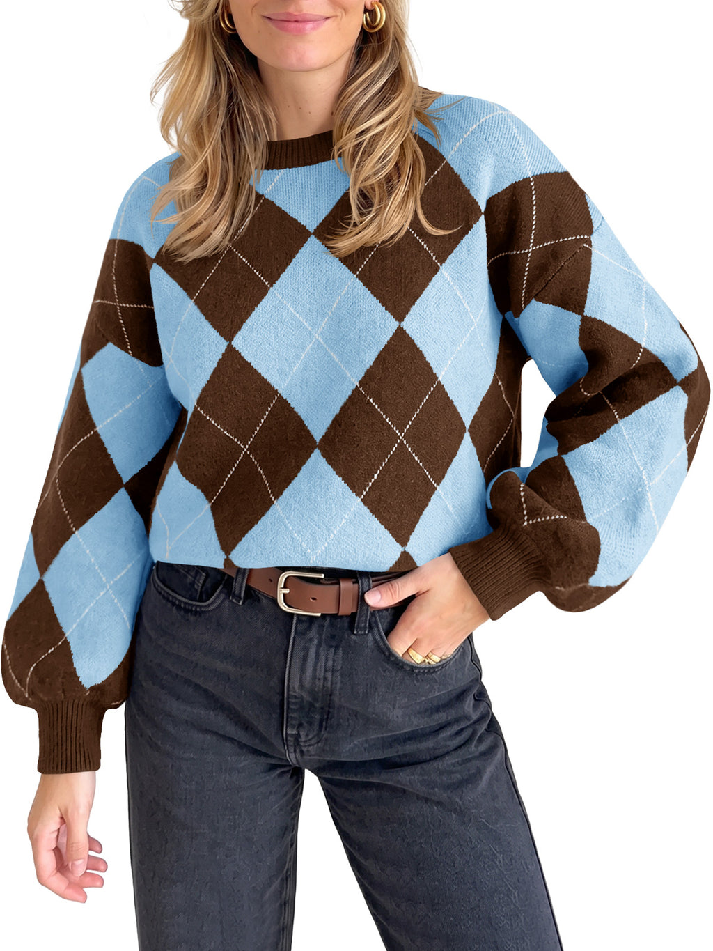 Saodimallsu Women Checkered Argyle Sweater