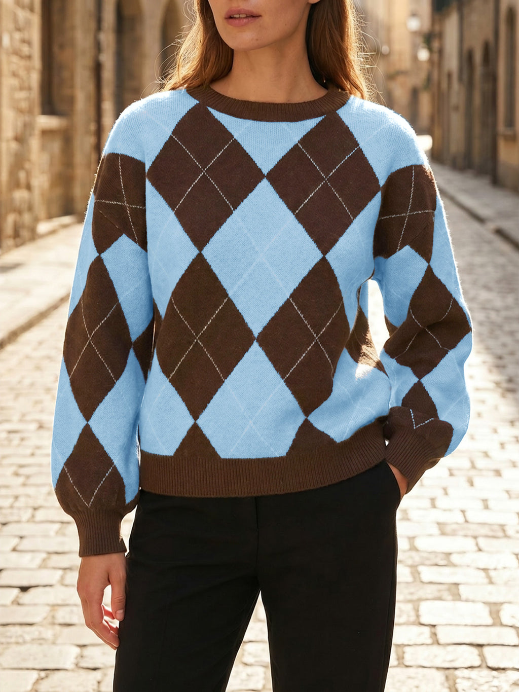 Saodimallsu Women Checkered Argyle Sweater