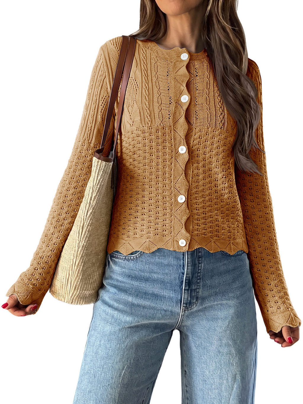 Saodimallsu Womens Crochet Cotton Knit Cardigans