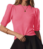 Saodimallsu Womens Puff Sleeve Ruffle Knit Pullover