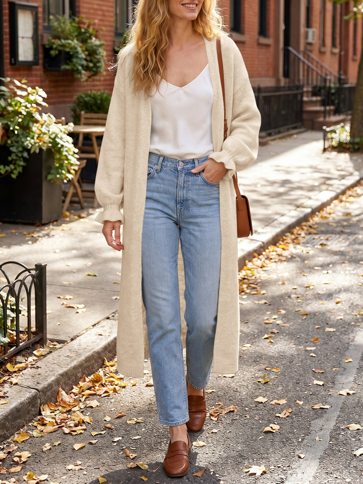 Saodimallsu Womens Ruffle Long Knit Cardigan