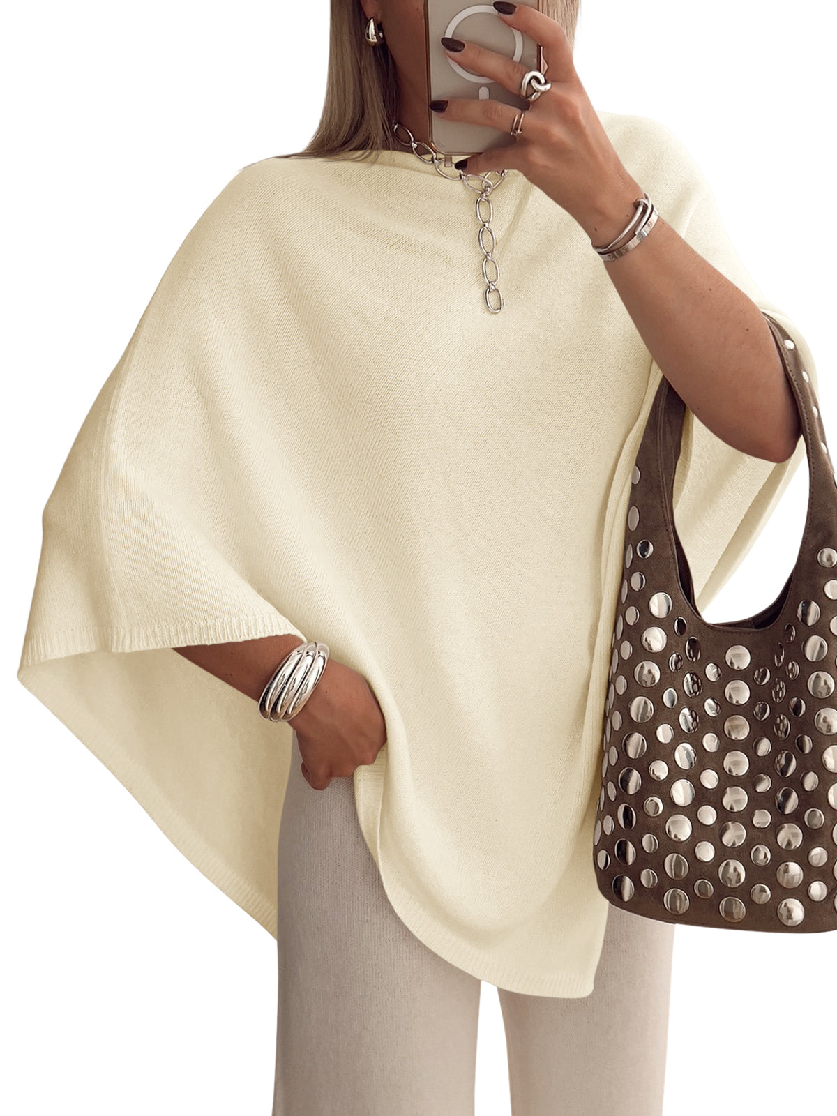 Saodimallsu Women Poncho Boat Neck Knit Sweater