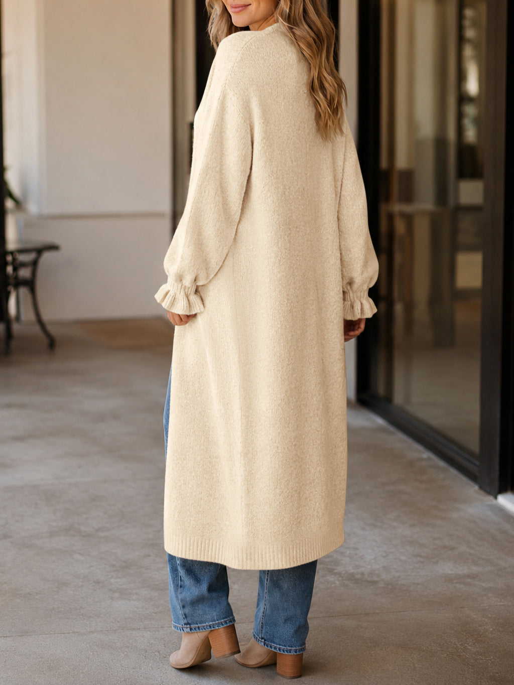 Saodimallsu Womens Ruffle Long Knit Cardigan