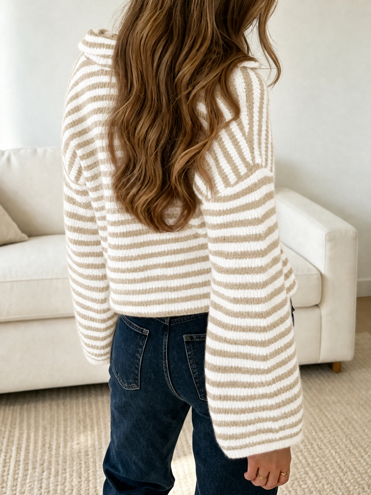 Saodimallsu Womens Striped Zip Knit Cardigan