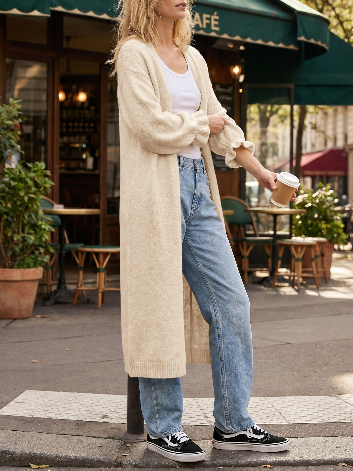 Saodimallsu Womens Ruffle Long Knit Cardigan