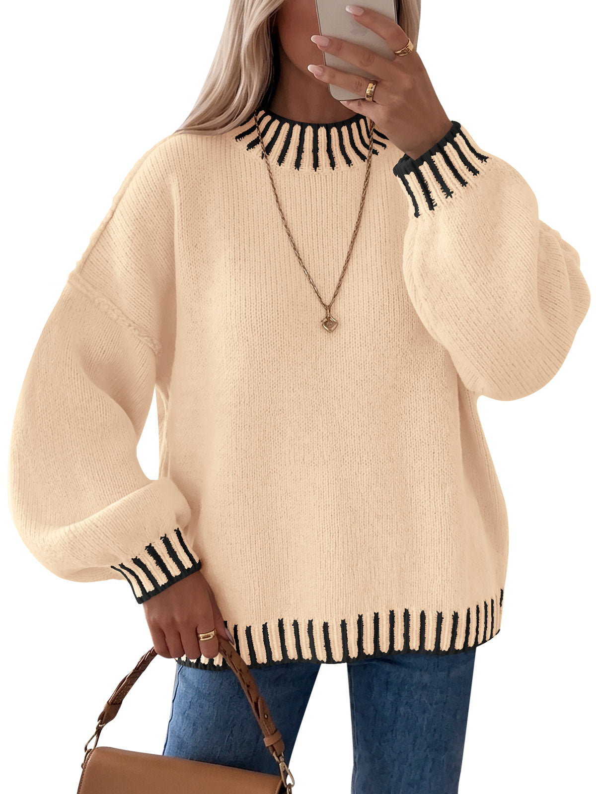 Saodimallsu Womens Chunky Mock Neck Sweater