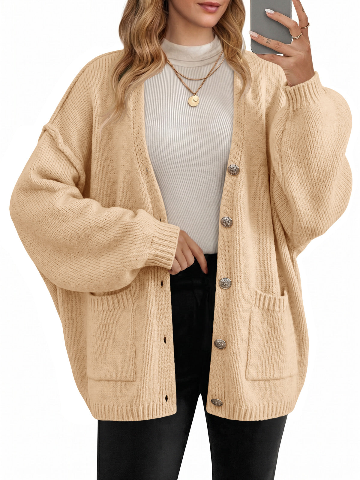 Saodimallsu Womens V Neck Loose Button Cardigan