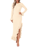 Saodimallsu Womens Bell Sleeve Ruffle Sweater Dress