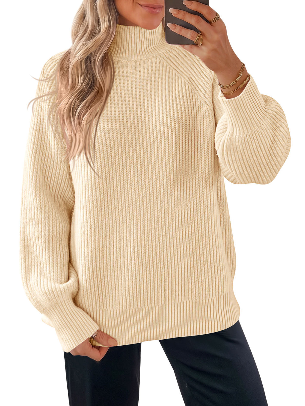 Saodimallsu Womens High Neck Oversized Knit Sweater