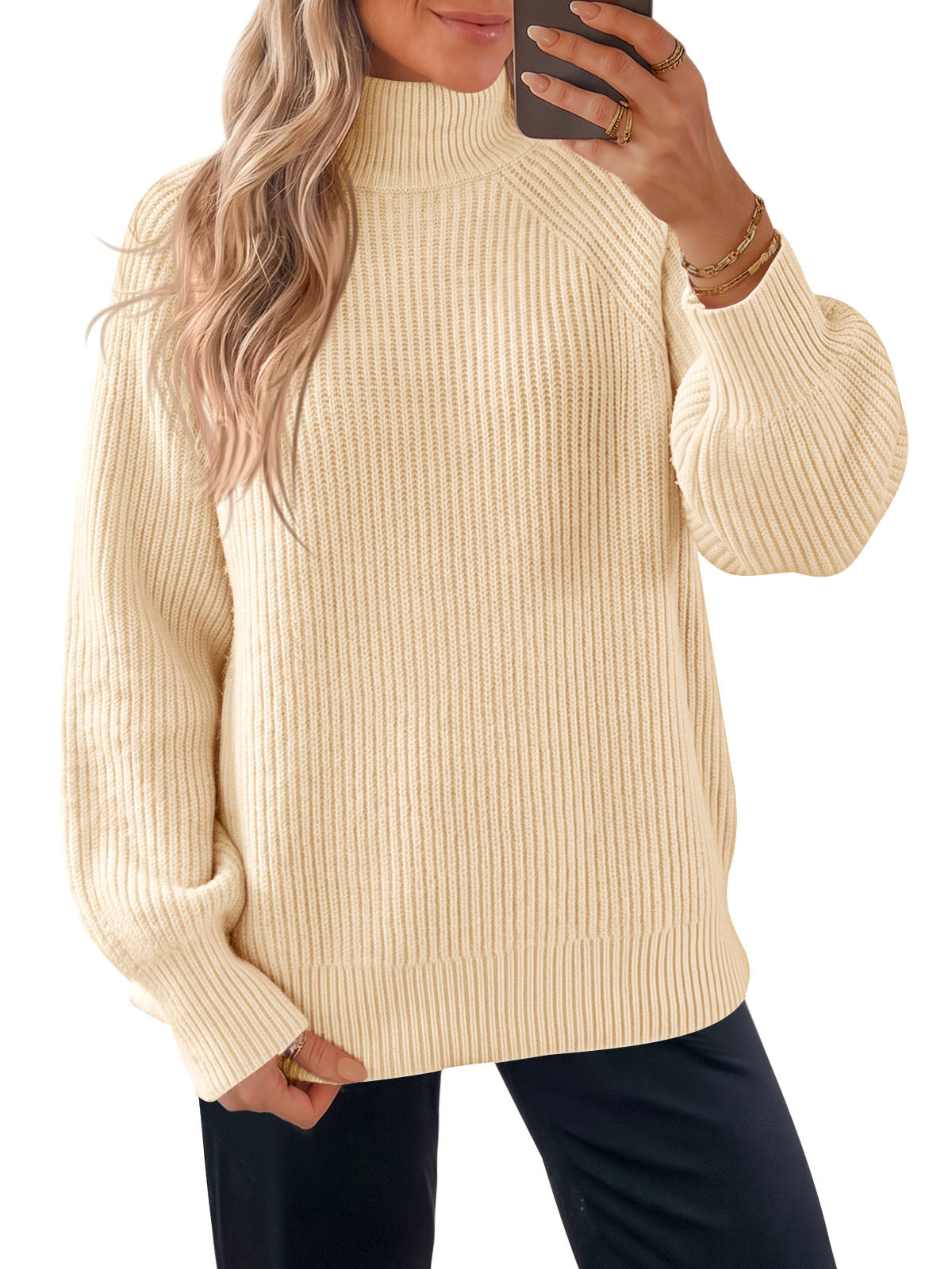 Saodimallsu Womens High Neck Oversized Knit Sweater