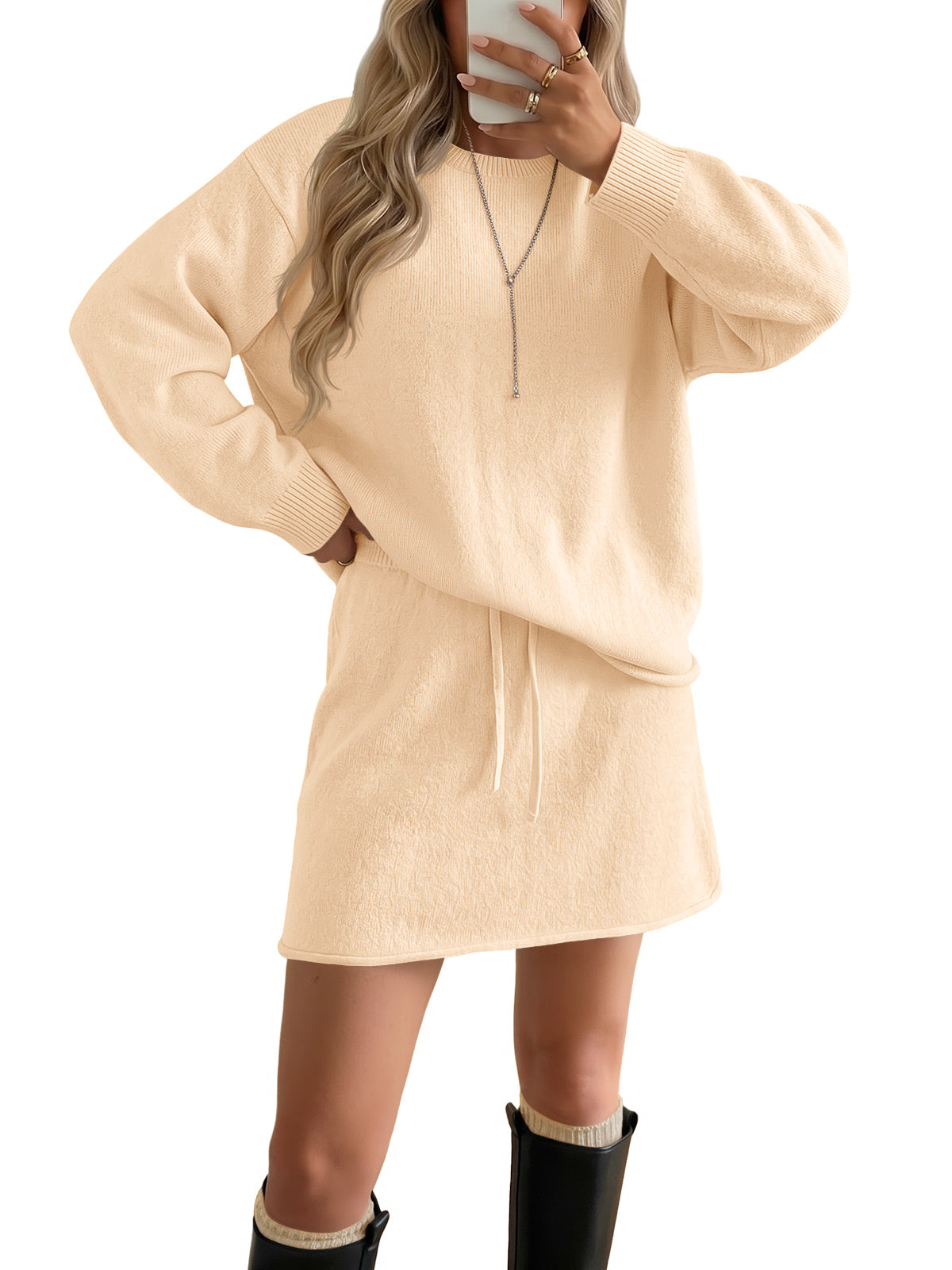 Saodimallsu Women 2 Piece Skirt Sweater Sets