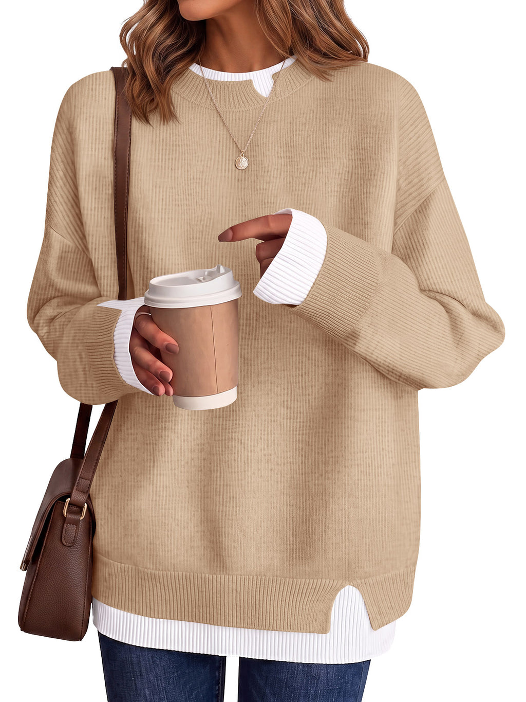 Saodimallsu Womens Fall Crewneck Pullover Sweater
