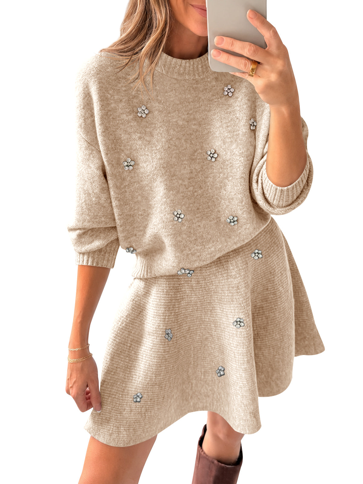 Saodimallsu Women 2 Piece Sweater Skirt Set
