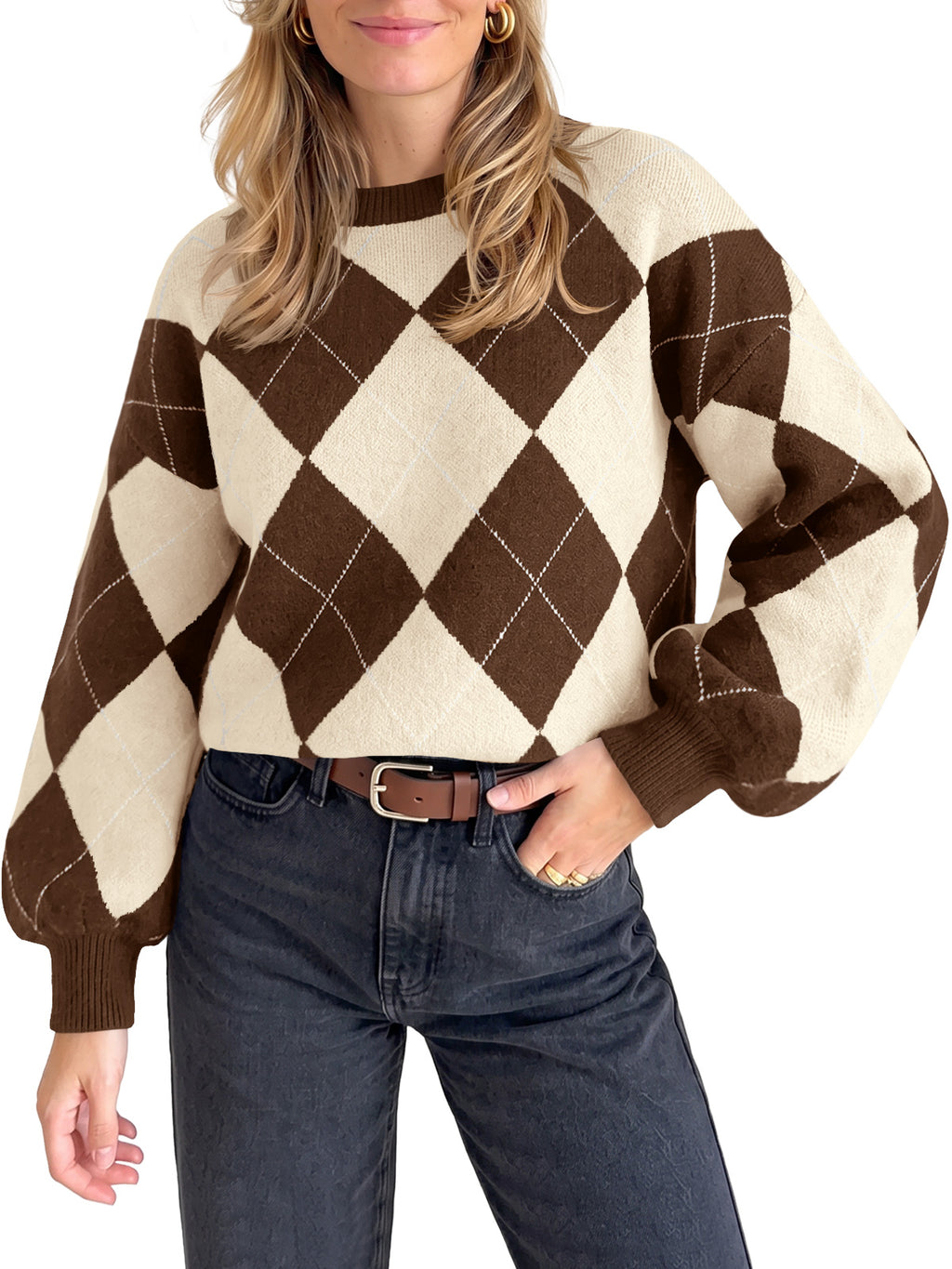 Saodimallsu Women Checkered Argyle Sweater