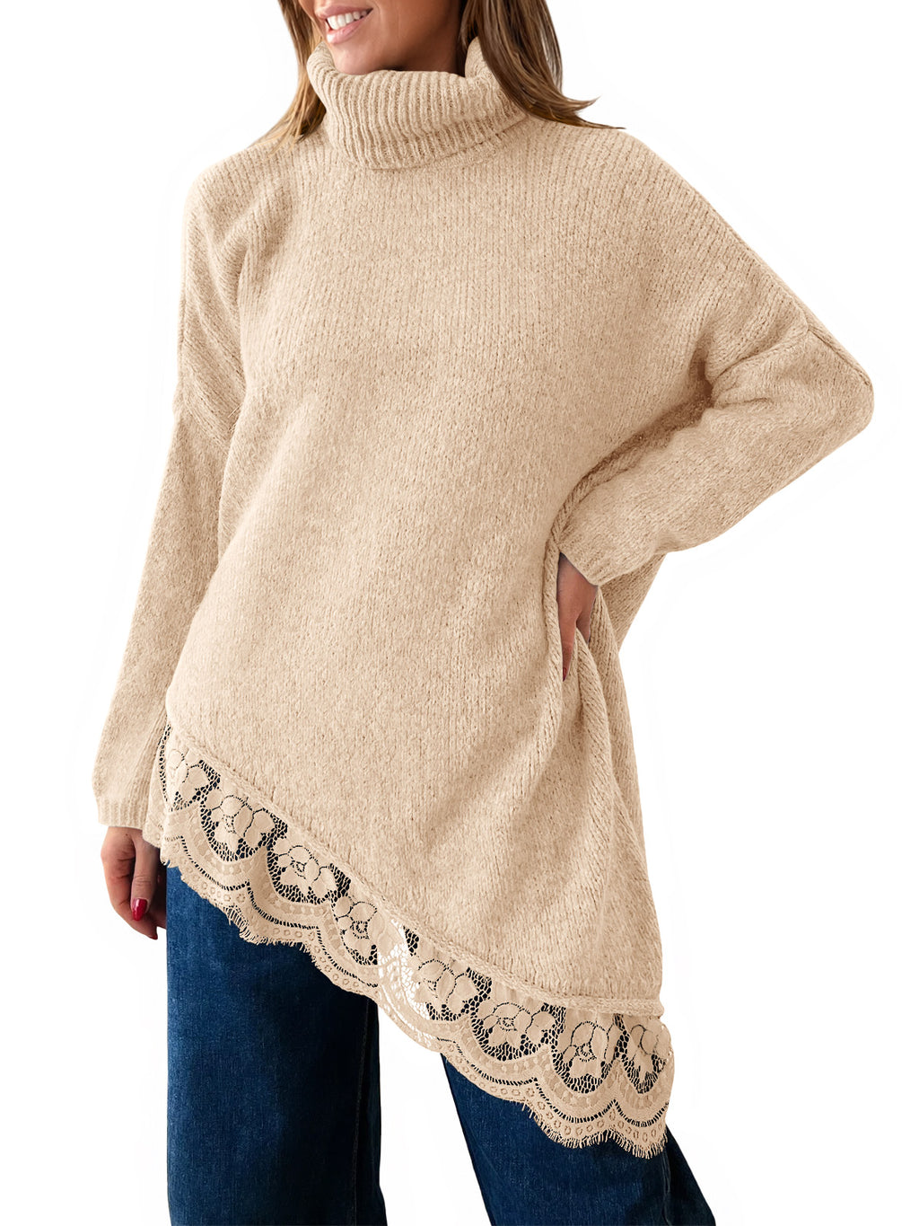 Saodimallsu Womens Oversized Batwing Sleeve Turtleneck Sweater