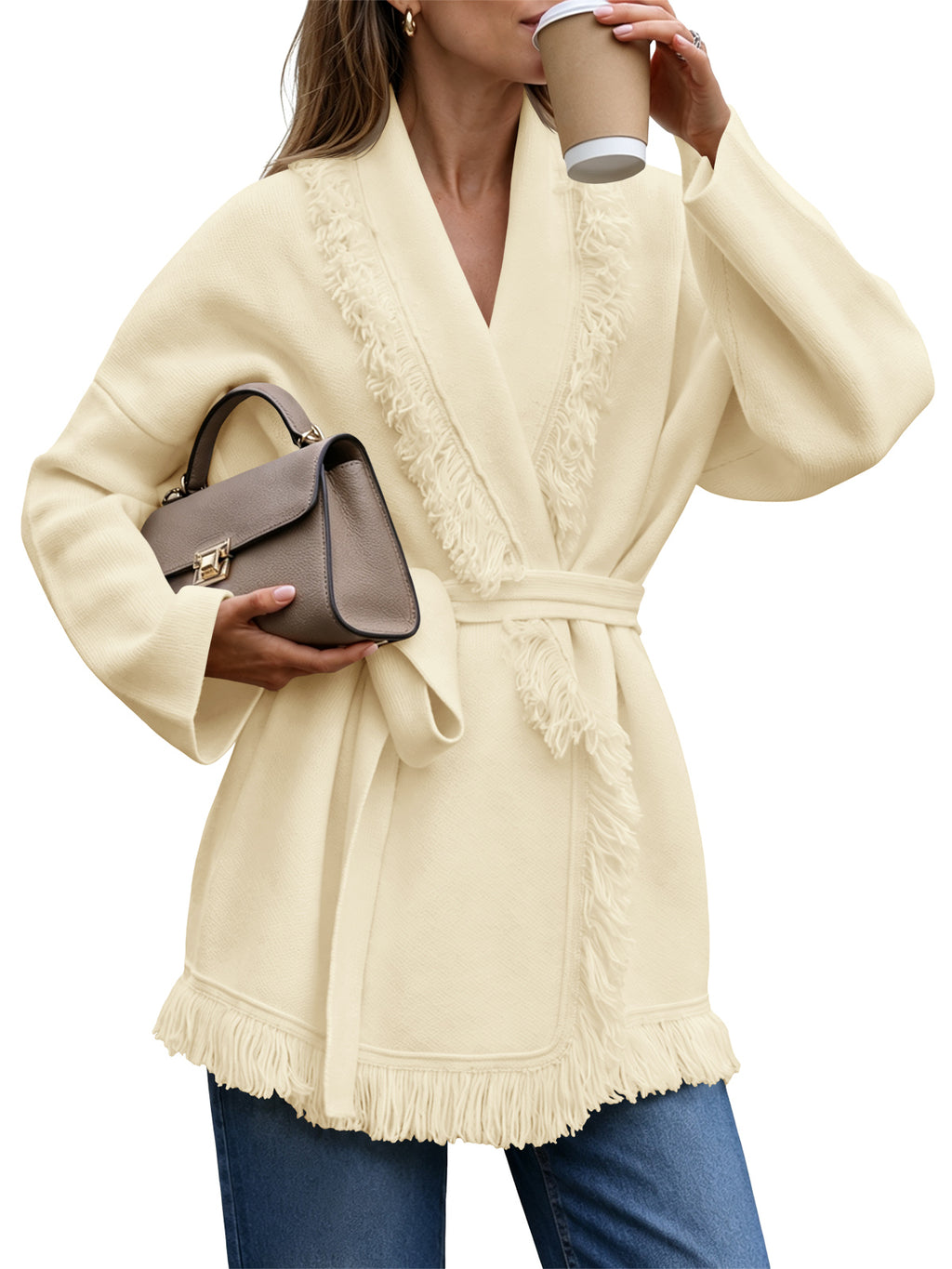 Saodimallsu Womens Tassel Fringe Lapel Cardigan