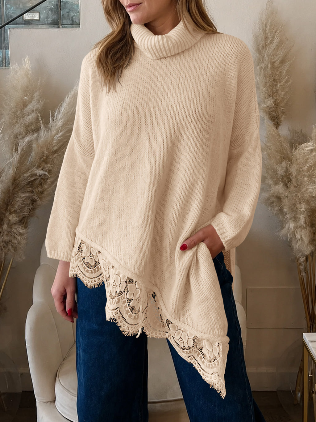 Saodimallsu Womens Oversized Batwing Sleeve Turtleneck Sweater