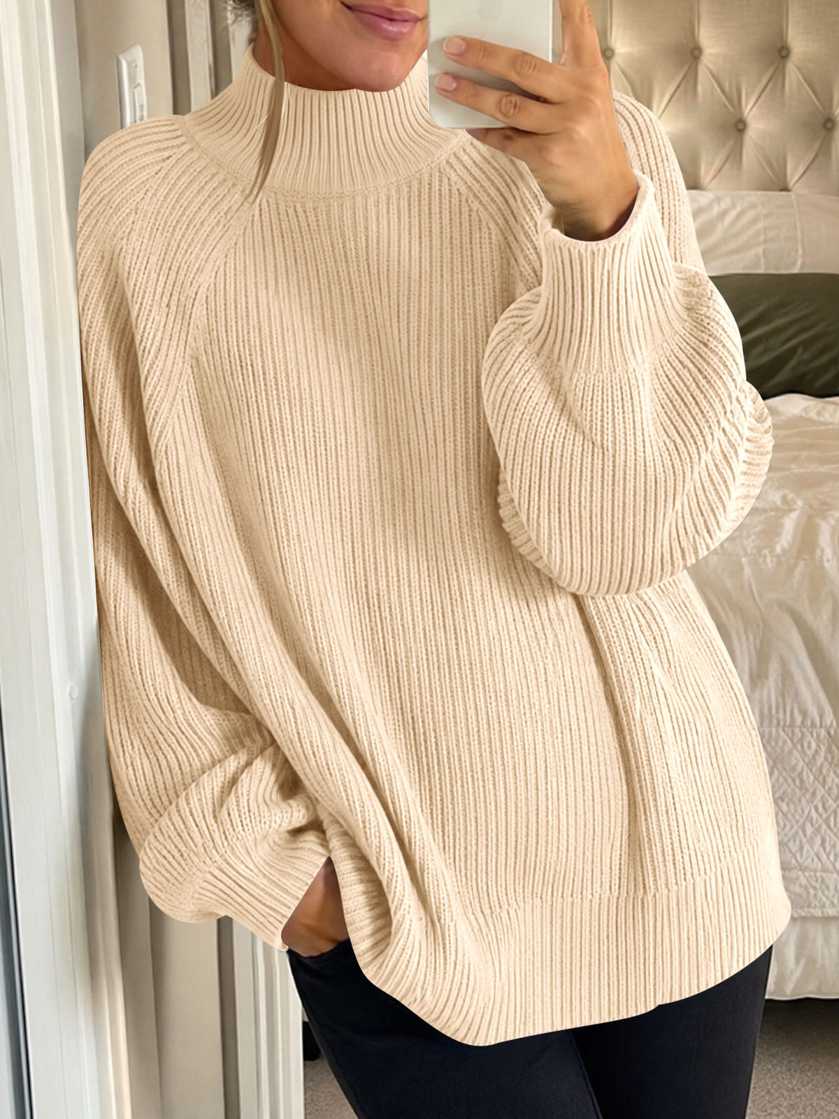 Saodimallsu Womens High Neck Oversized Knit Sweater