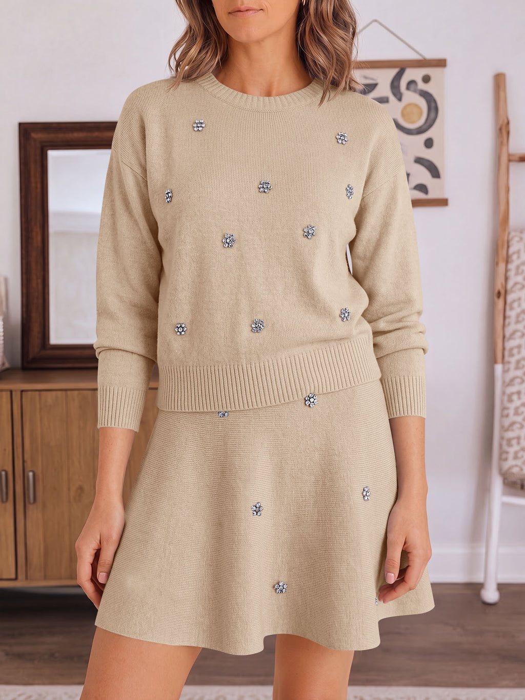 Saodimallsu Women 2 Piece Sweater Skirt Set