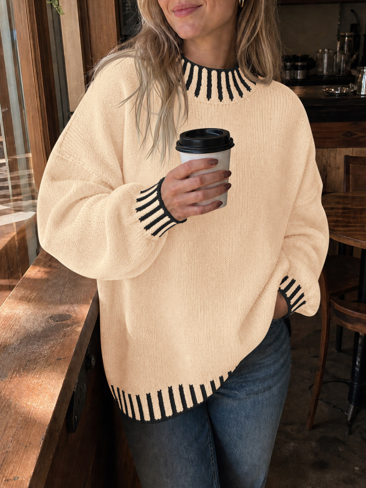 Saodimallsu Womens Chunky Mock Neck Sweater