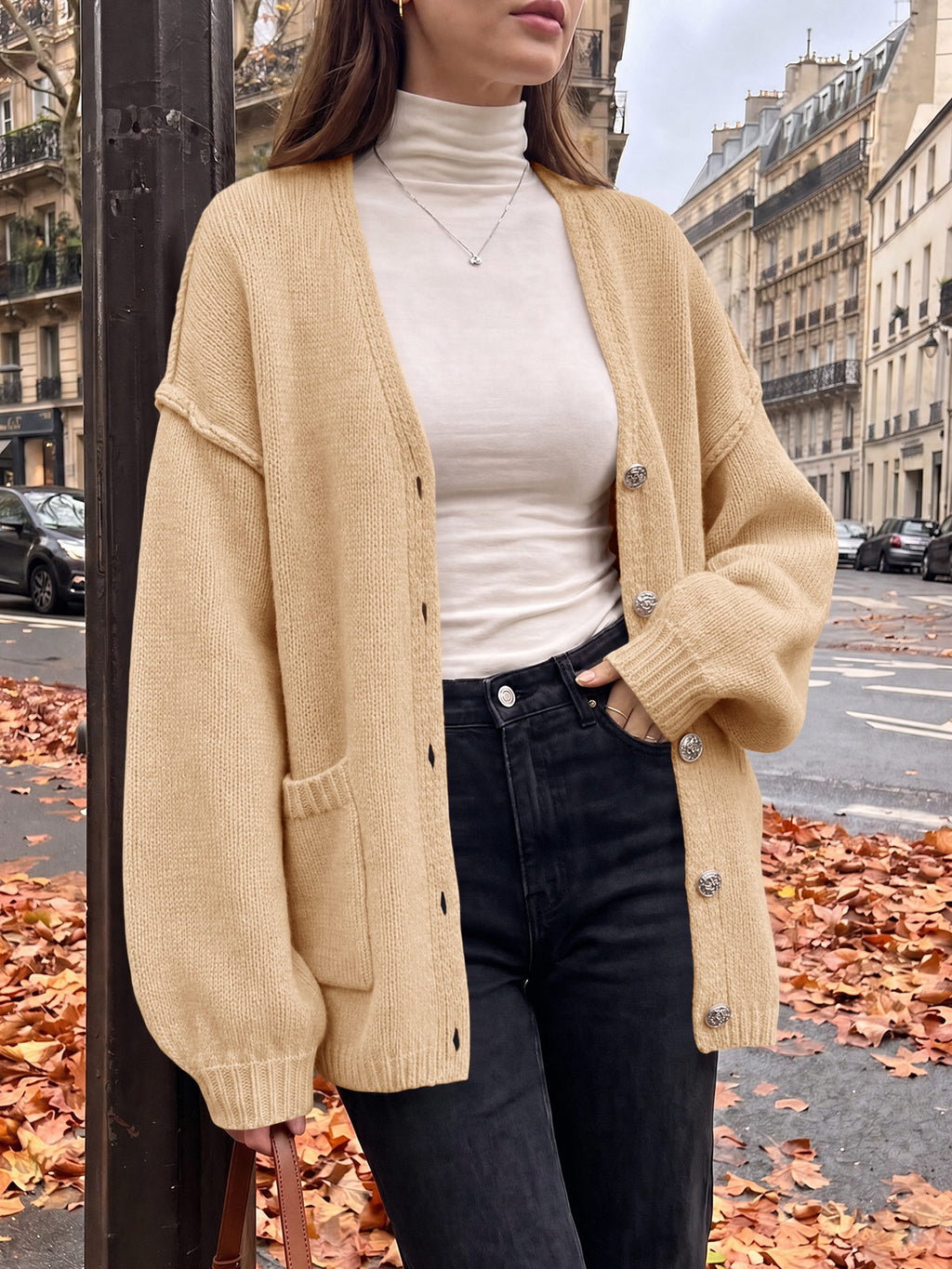 Saodimallsu Womens V Neck Loose Button Cardigan