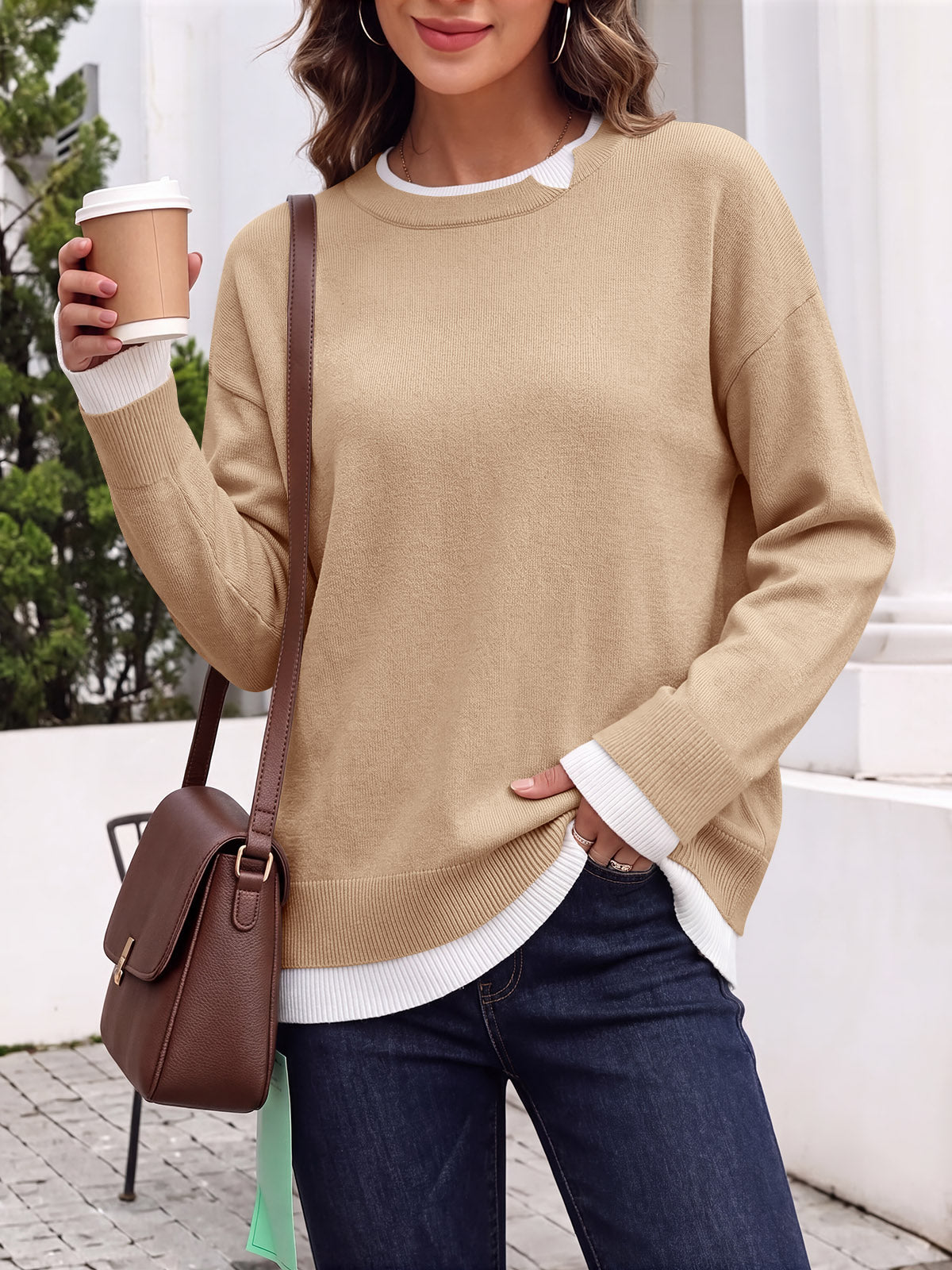 Saodimallsu Womens Fall Crewneck Pullover Sweater